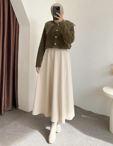 2624 bebe yaka tüllü hırka - Yeşil