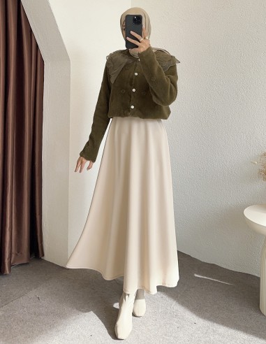 2624 bebe yaka tüllü hırka - Yeşil