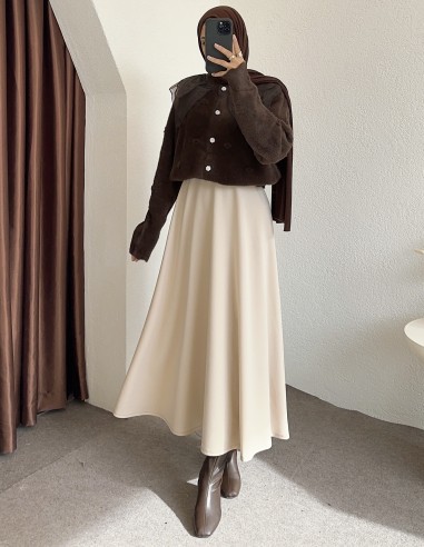 2624 bebe yaka tüllü hırka - kahverengi