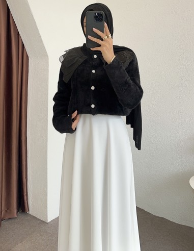 2624 bebe yaka tüllü hırka - siyah