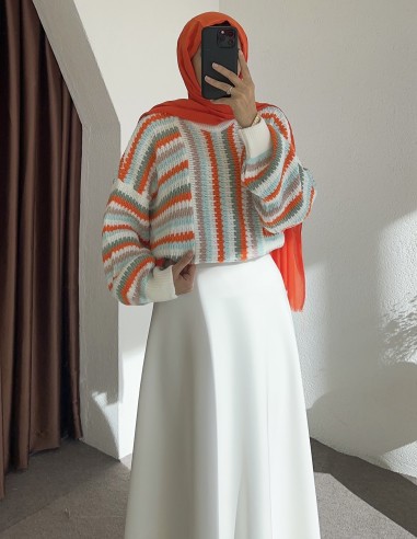 MY-166 desenli kazak - turuncu