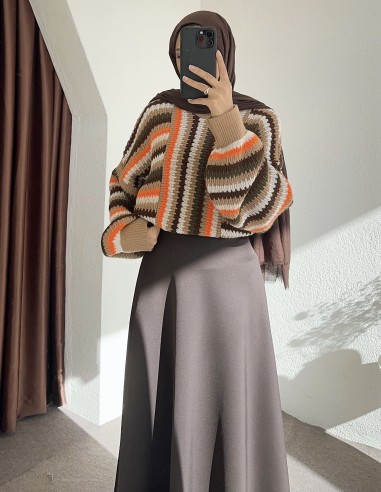 MY-166 desenli kazak - kahverengi