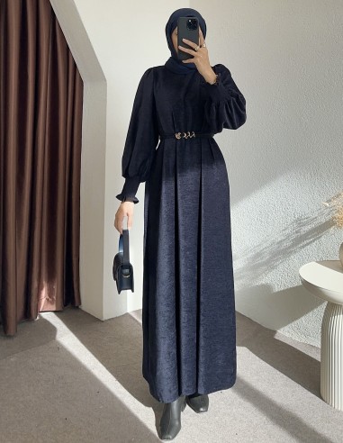 6120 koldan sıkmalı elbise - lacivert