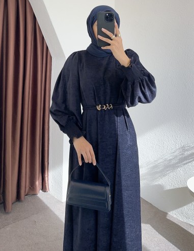 6120 koldan sıkmalı elbise - lacivert