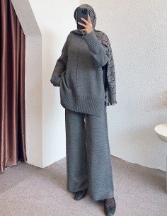 04604 tek yaka takım - gri