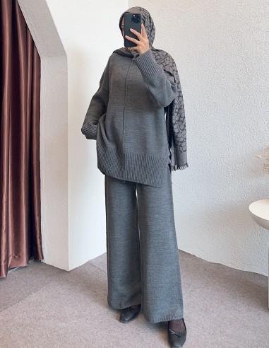 04604 tek yaka takım - gri