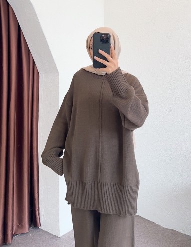 04604 tek yaka takım -Kahverengi