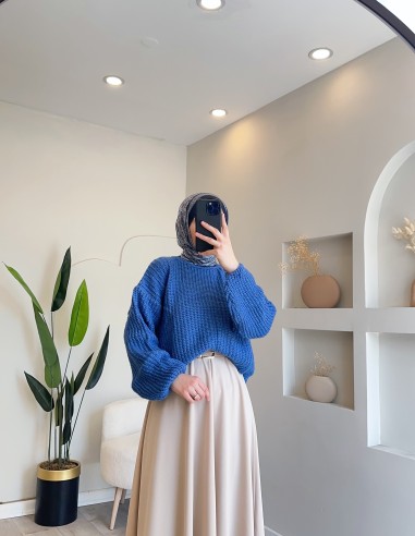 E-199 pofuduk düz renk kazak -mavi