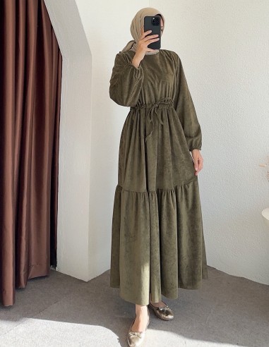 9624 bel büzgülü elbise - yeşil