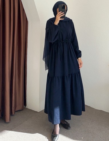 9624 bel büzgülü elbise - lacivert