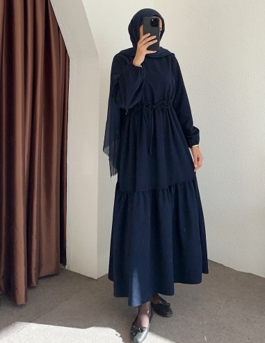 9624 bel büzgülü elbise - lacivert