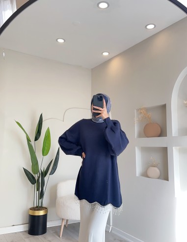 230800 eteği taşlı triko tunik -...