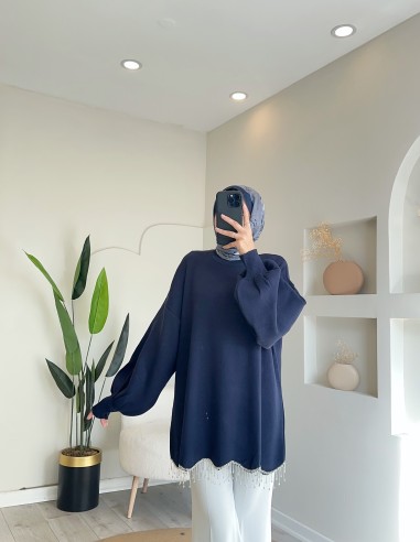 230800 eteği taşlı triko tunik -...