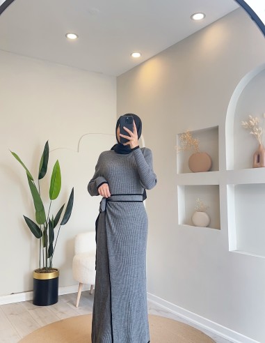 24890 iki parça triko elbise - gri