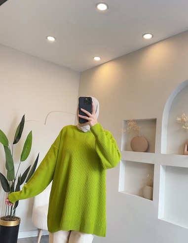 2914 düz triko tunik - yeşil