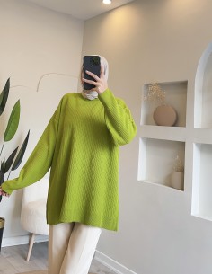 2914 düz triko tunik - yeşil