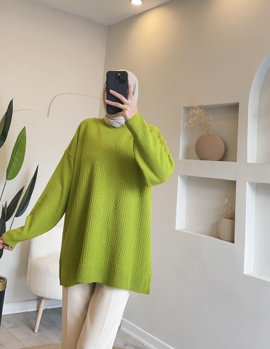 2914 düz triko tunik - yeşil