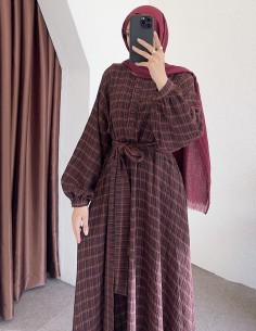 K1875 desenli elbise - bordo 2