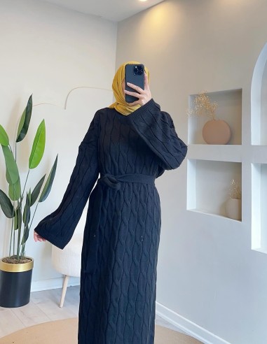 HK25134 saç örgü motifli triko elbise...