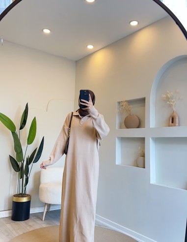 2941 düğmeli triko elbise - bej