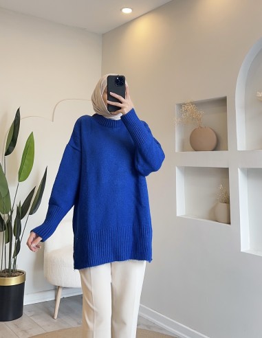 51701 düz tunik - saks mavi