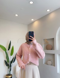 N-102 düğmeli hırka Pembe 2