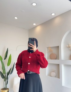 N-102 düğmeli hırka - bordo 2