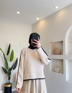 2301 Şeritli scuba takım -krem 2