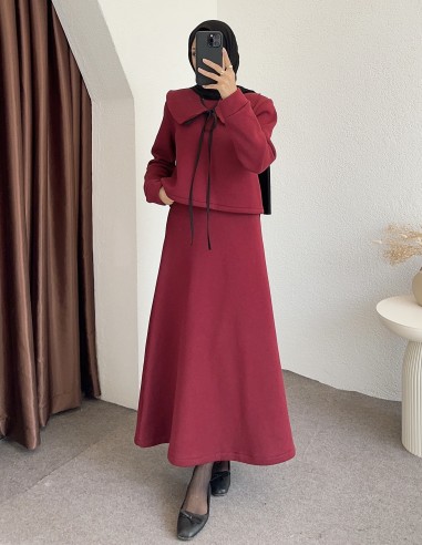 0107 yaka detay ikili takım - bordo