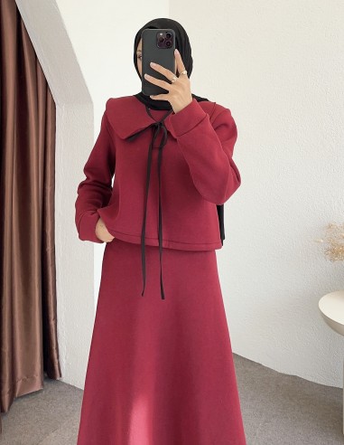 0107 yaka detay ikili takım - bordo