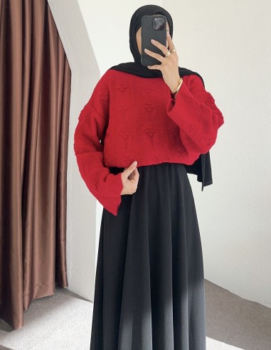 HK25135 Ajur örgü ponponlu kazak -...