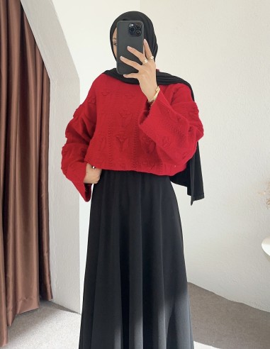 HK25135 Ajur örgü ponponlu kazak -...