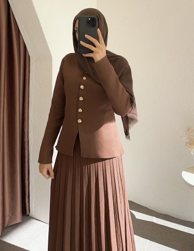 1409 etekli triko takım - kahverengi