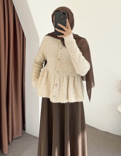 D30037 fırfırlı hırka  - bej