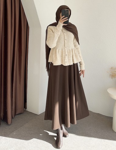 D30037 fırfırlı hırka  - bej