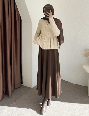 D30037 fırfırlı hırka  - bej