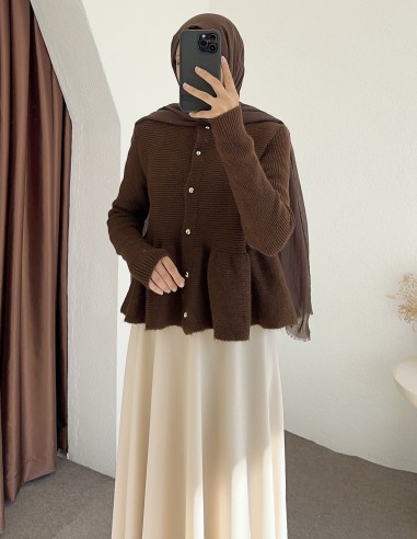 D30037 fırfırlı hırka  -kahverengi