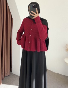 D30037 fırfırlı hırka  - Bordo