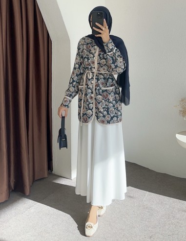 2814 desenli kapitone ceket - mavi