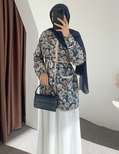 2814 desenli kapitone ceket - mavi