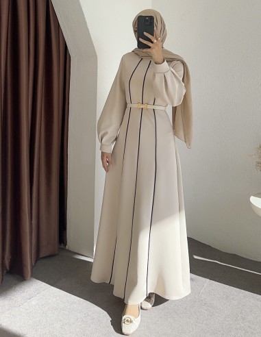 8246 çizgili scuba elbise - taş