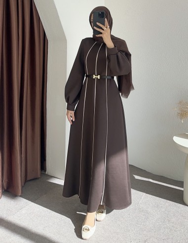 8246 çizgili scuba elbise - Kahverengi