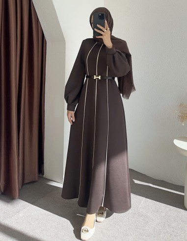 8246 çizgili scuba elbise - Kahverengi