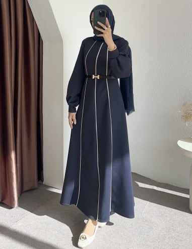 8246 çizgili scuba elbise - lacivert