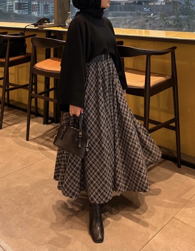 7177 ekose  kloş etek- siyah