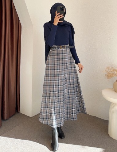 e238 ekose desen etek - lacivert