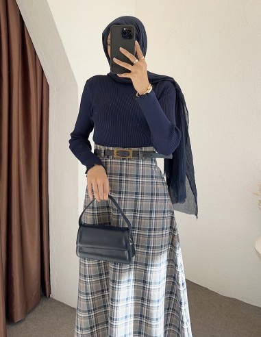 e238 ekose desen etek - lacivert