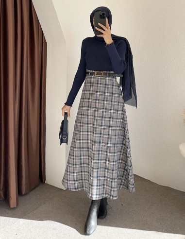 e238 ekose desen etek - lacivert