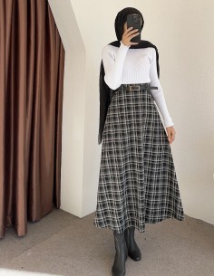 e238 ekose desen etek -Siyah