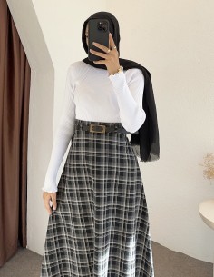 e238 ekose desen etek -Siyah 2